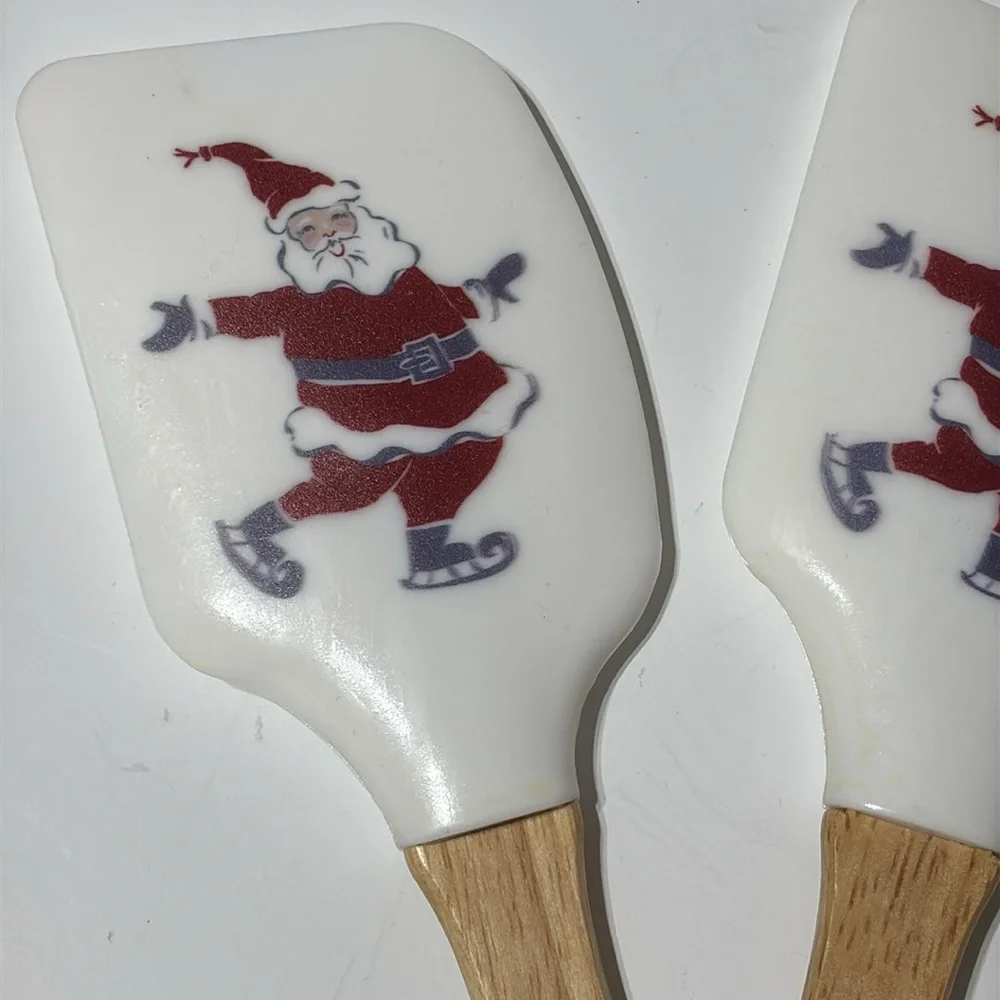 Threshold Silicone & Wooden Ice Skating Santa Christmas Spatula Bundle of 2